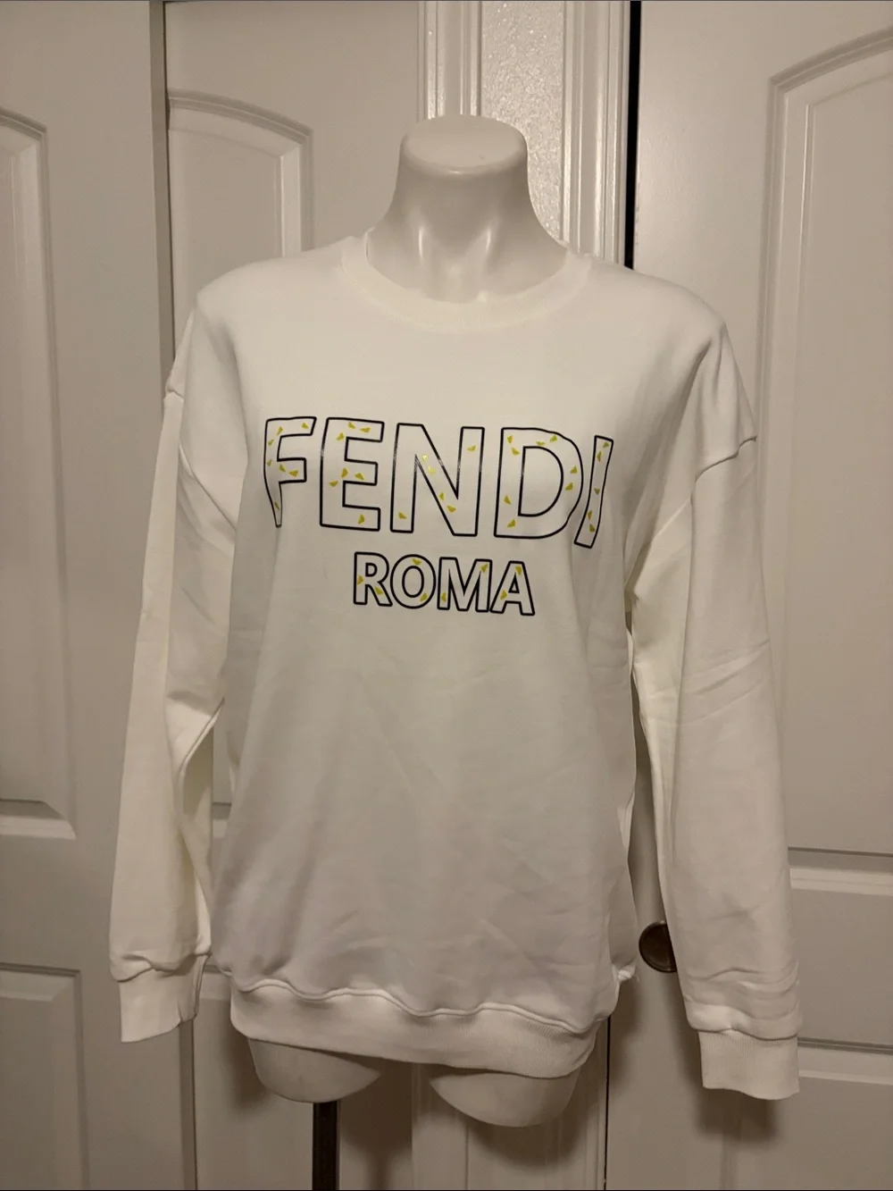 Fendi White Crewneck Sweatshirt with Yellow-Accent Logo